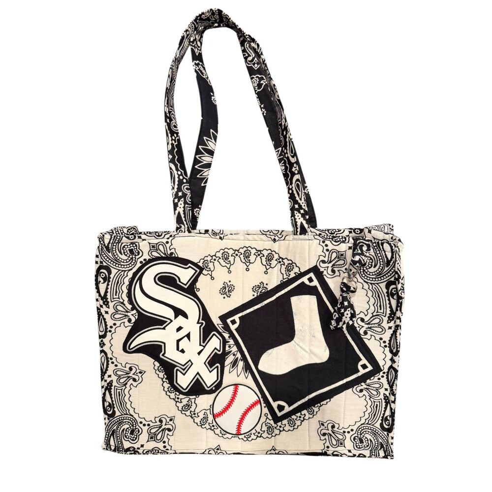 Upcycled Chicago Baseball Inspired Tote Bag | Handmade Bandana Bag